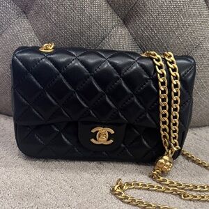 Black Quilted CC Crossbody Bag with Gold Chain